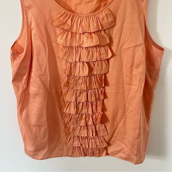 Talbots Peach Orange Ruffled Round Neck Cotton Sleeveless Blouse - Picture 8 of 8